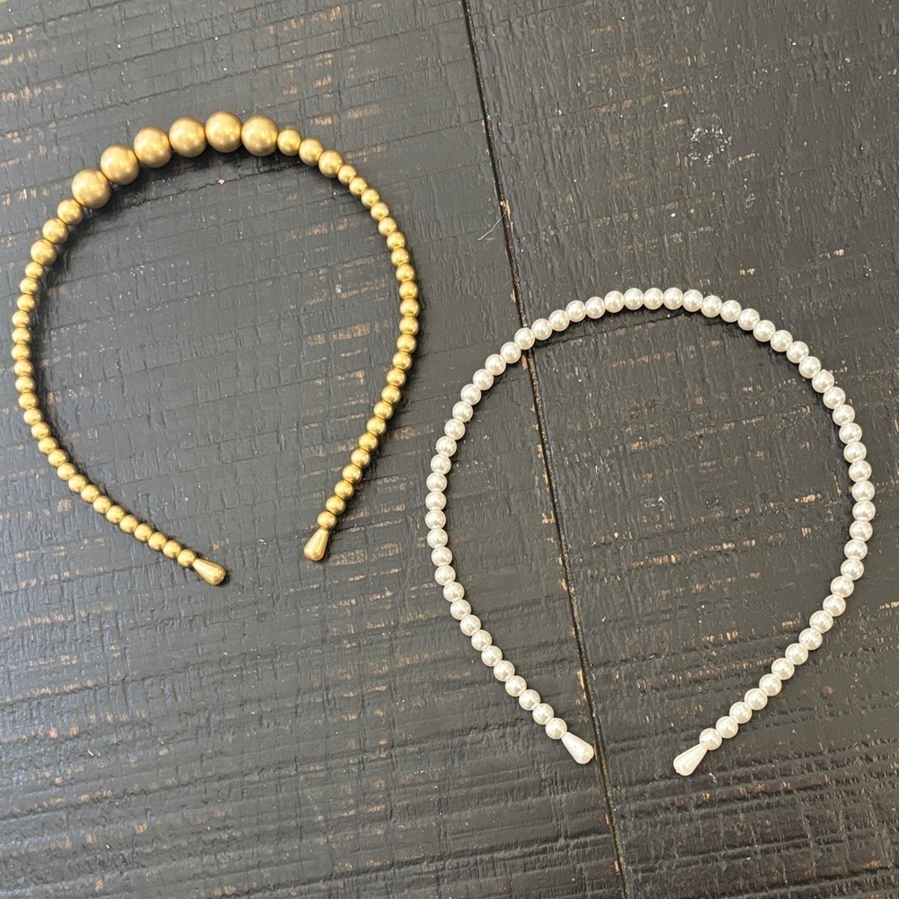 2 New Headbands 1 gold pearl and 1 white pearl headband